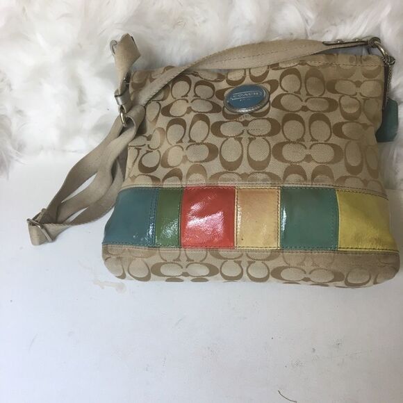 Coach crossbody khaki signature multi color trim - Picture 1 of 13